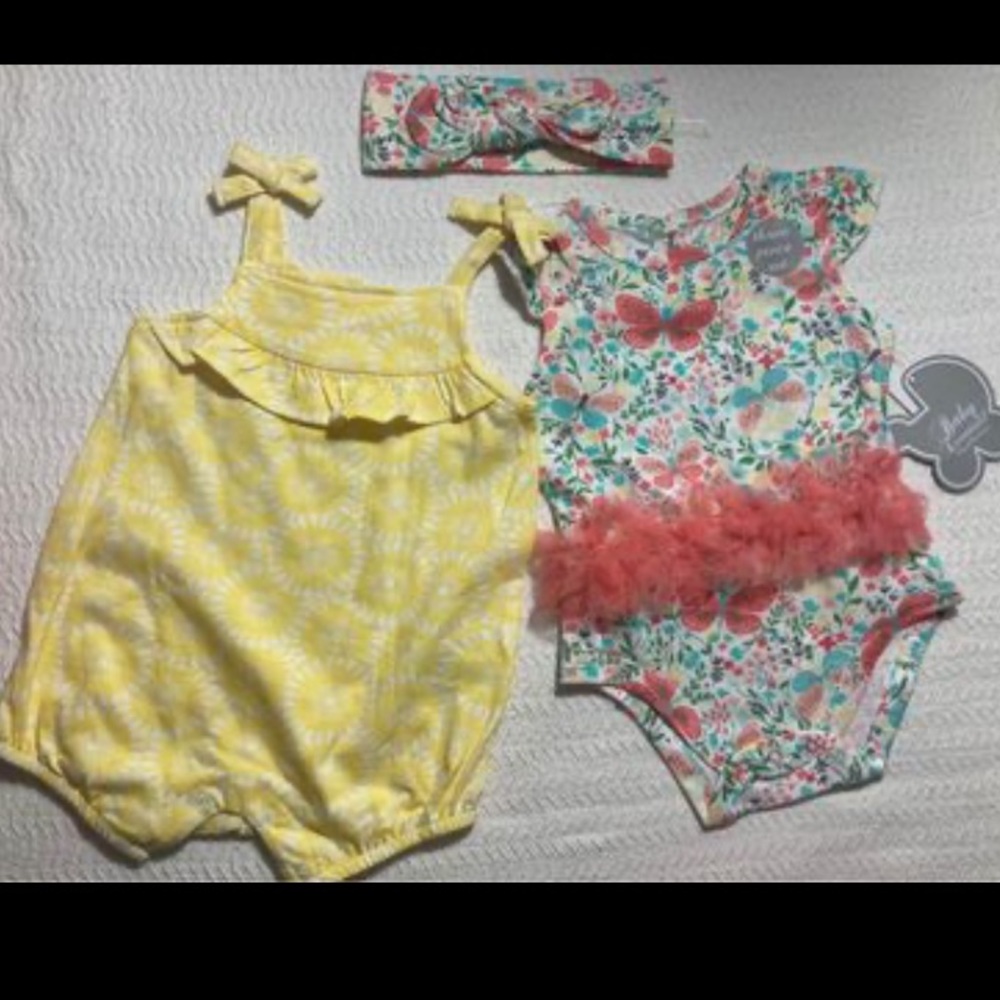 SET Romper & Floral Tutu w/ Headband NEW